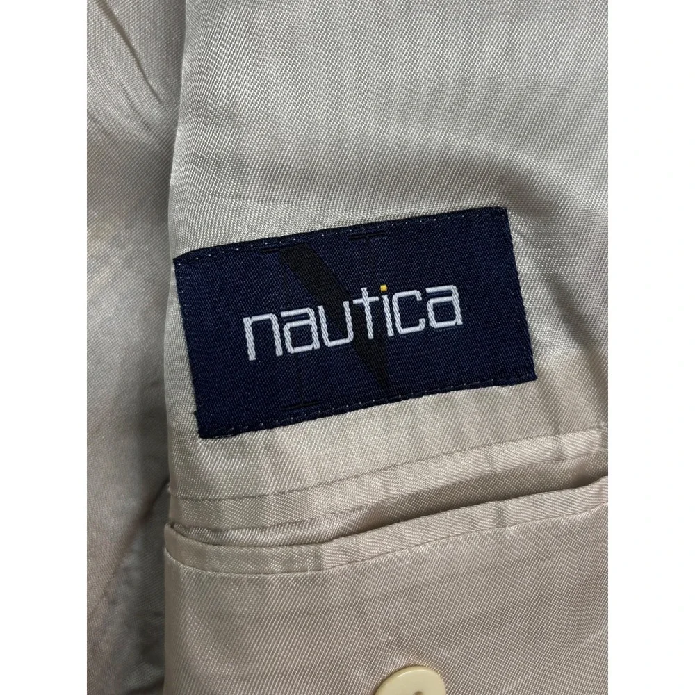 Nautica 40L 34x34 Blue White Stripe Seersucker 2pc Pant Suit Cotton Pleated Cuff